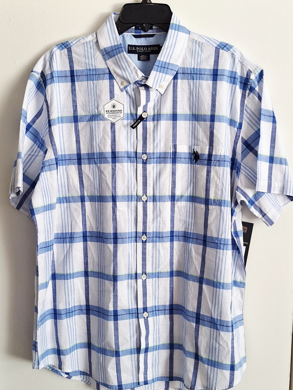 U.S. Polo Assn. Blue and White Plaid Short-Sleeve Button-Down Shirt
